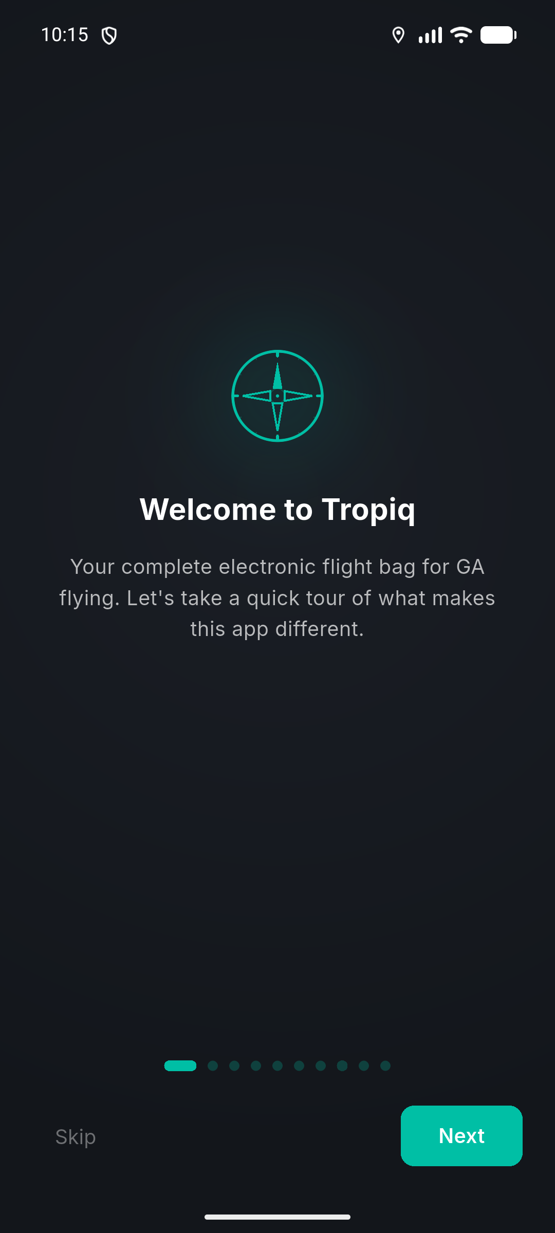 Tropiq welcome screen