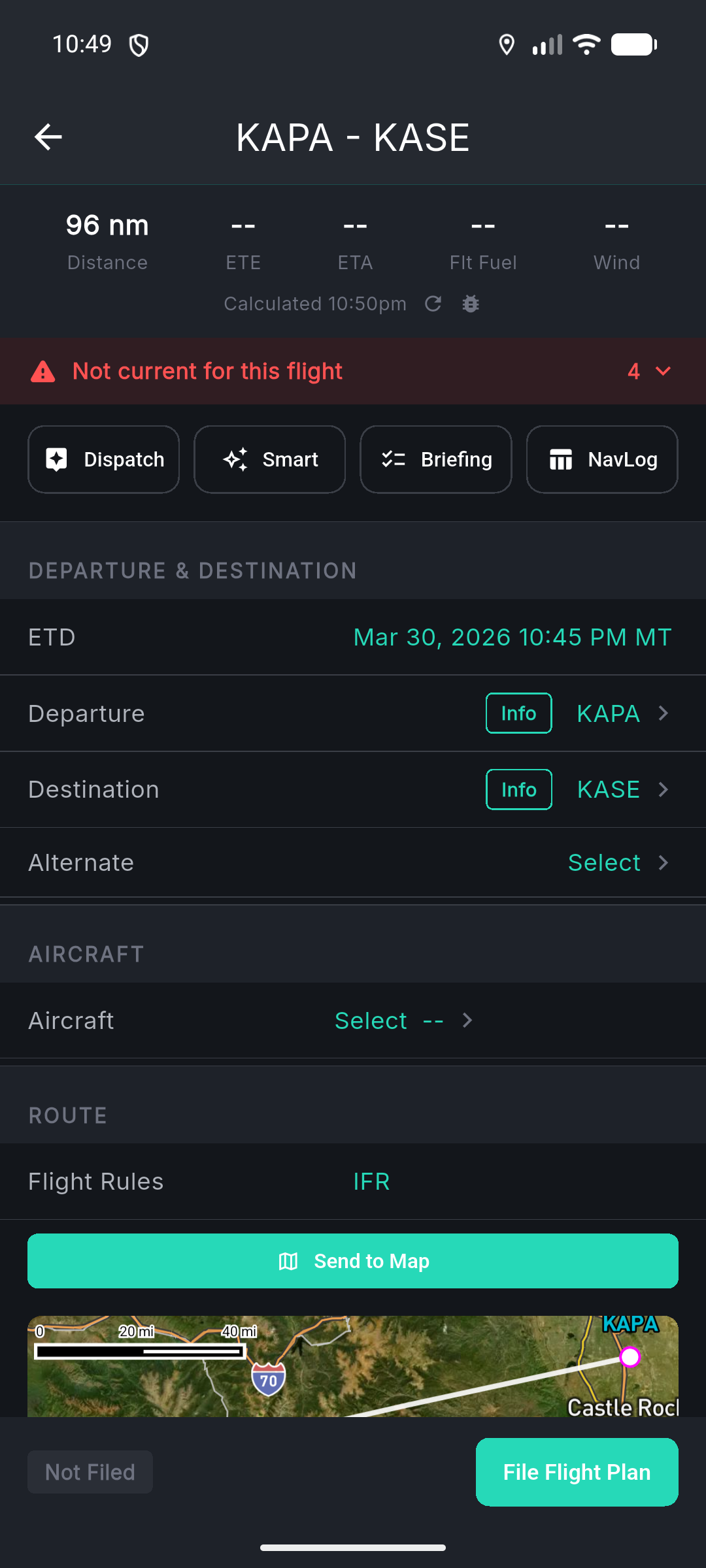 Flight detail with departure and destination