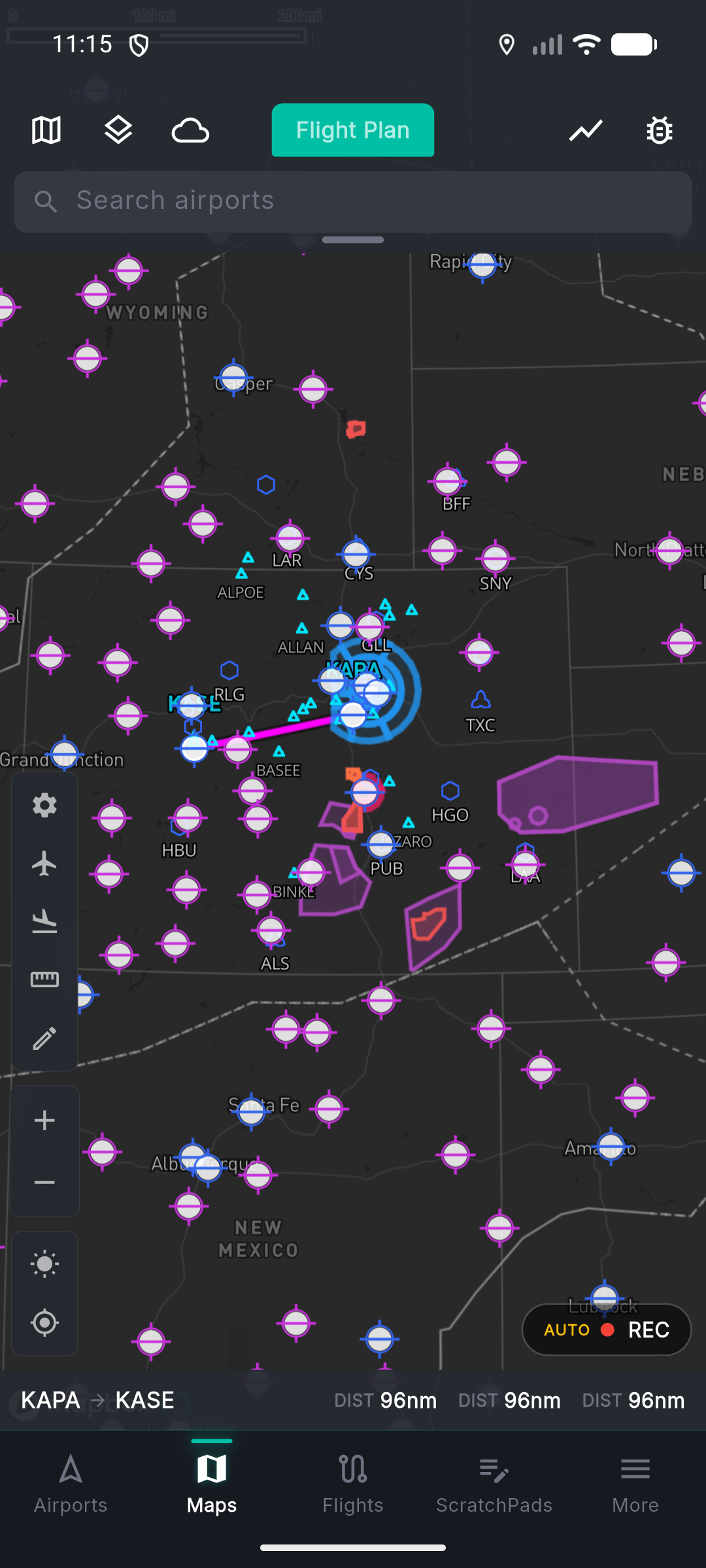 Map with flight route