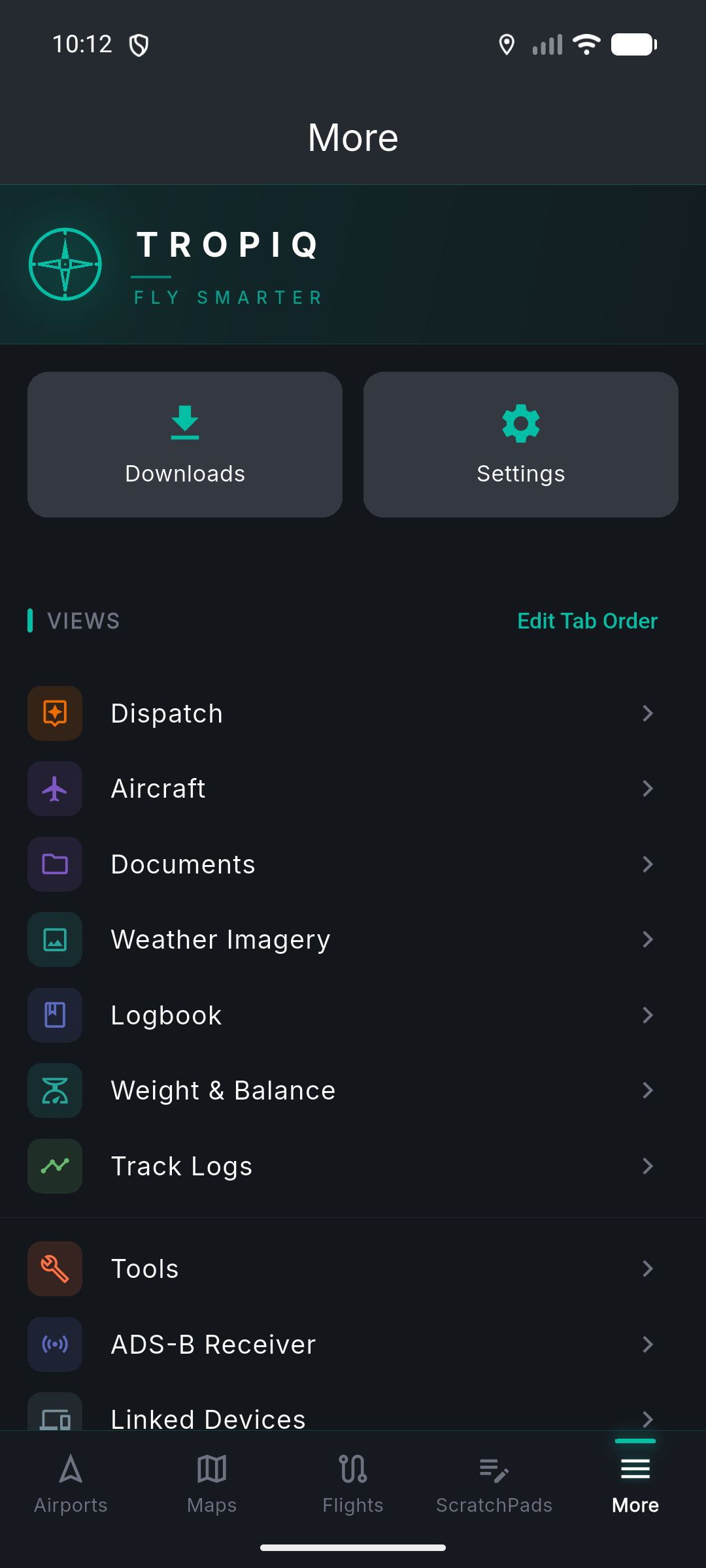 More menu with all tabs